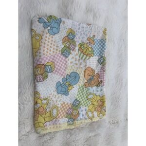 Vintage Rosebud Baby Blanket Bunnies & Bears. Made In USA Pastel Carters?